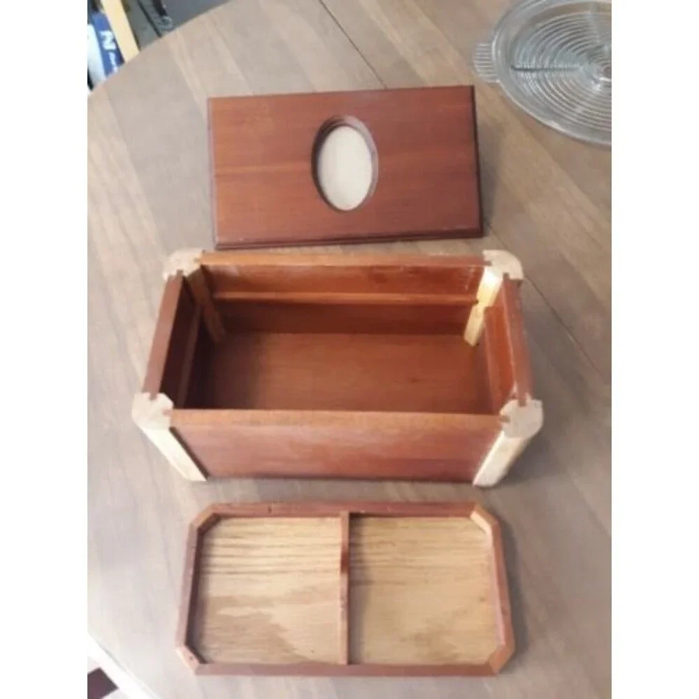Wood Jewelry Trinket Box with Tray and Photo Insert Keepsake